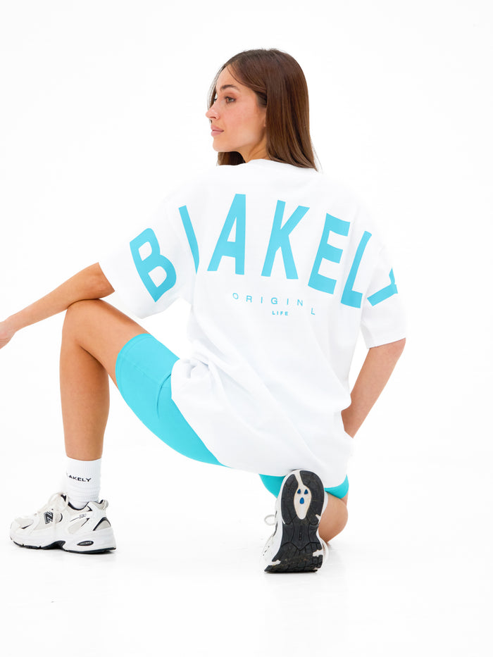 Isabel Oversized T-Shirt - White & Aqua