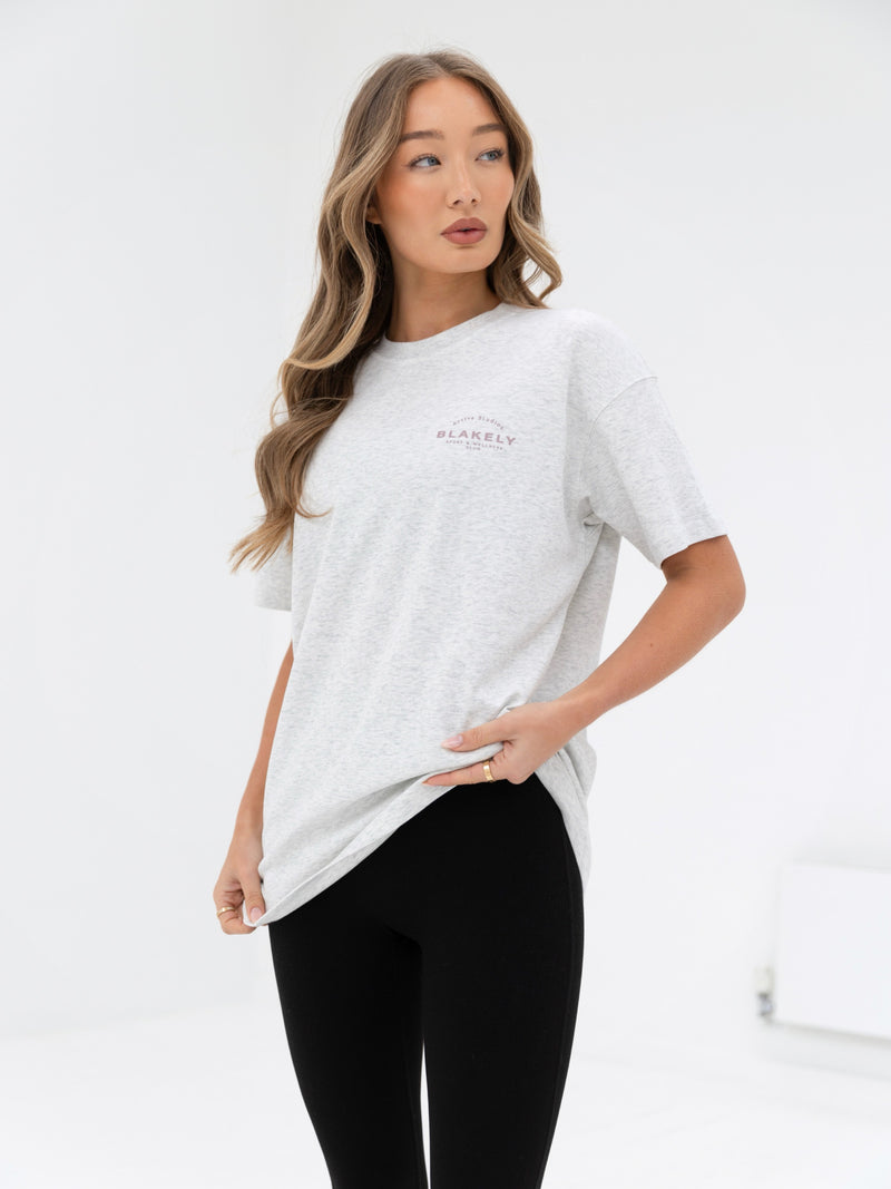 Curved Active Studios Oversized T-Shirt - Marl White & Dusty Pink