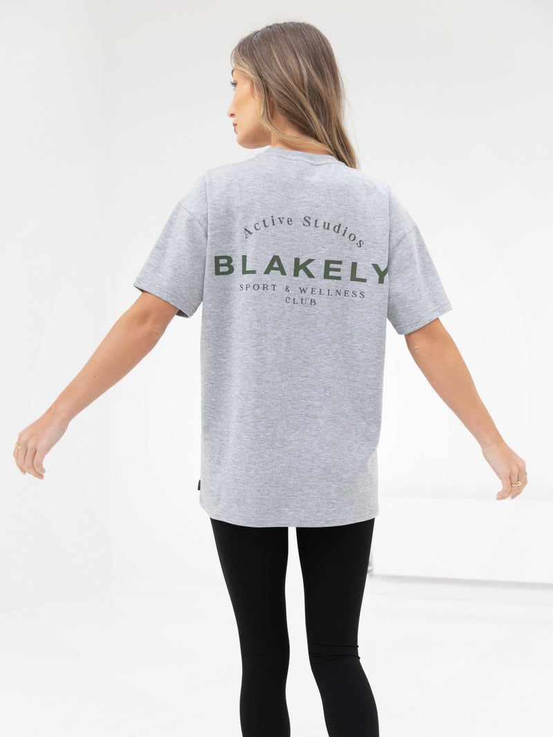 Curved Active Studios Oversized T-Shirt - Marl Grey & Khaki Green