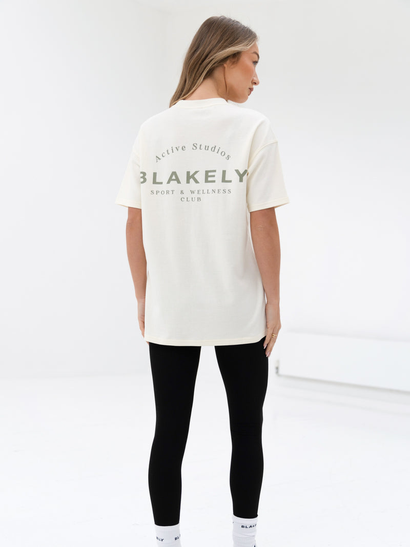 Curved Active Studios Oversized T-Shirt - Chalk & Olive