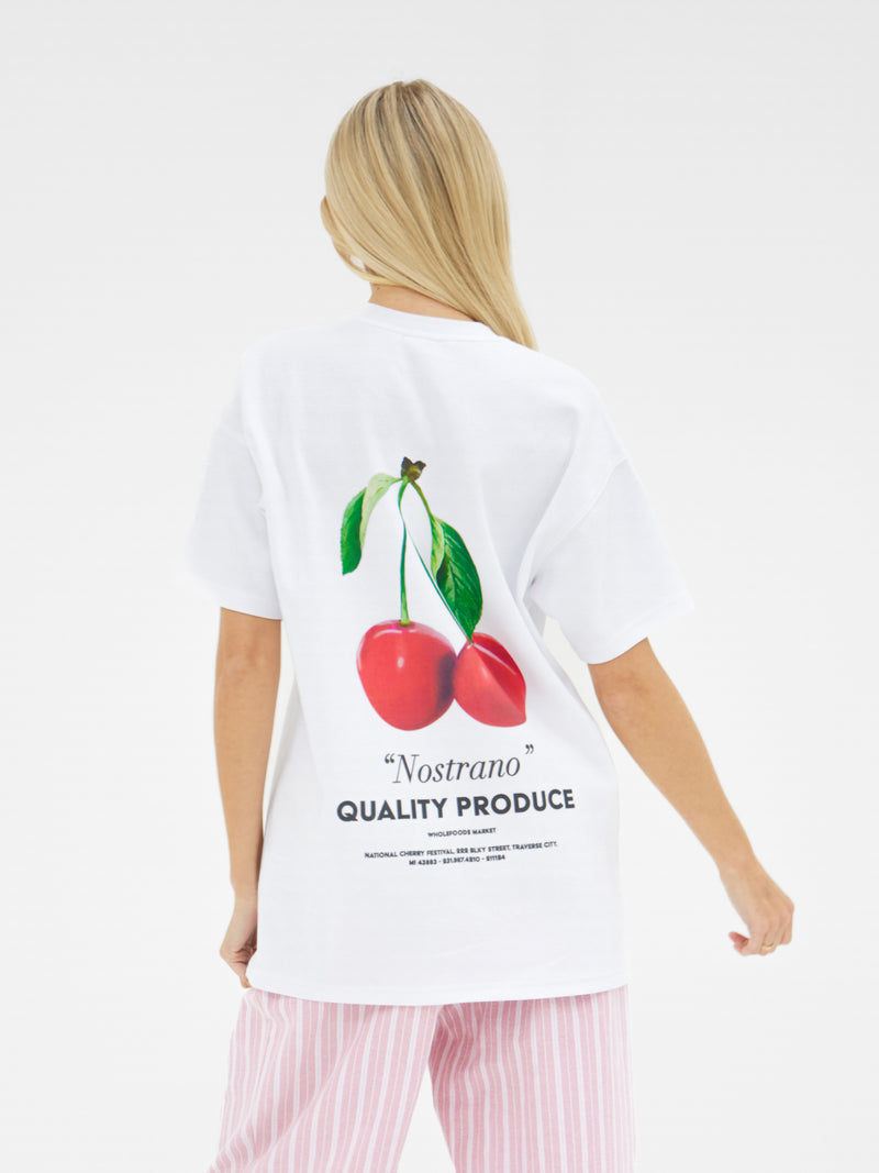 Callie Cherry Oversized T-Shirt - White