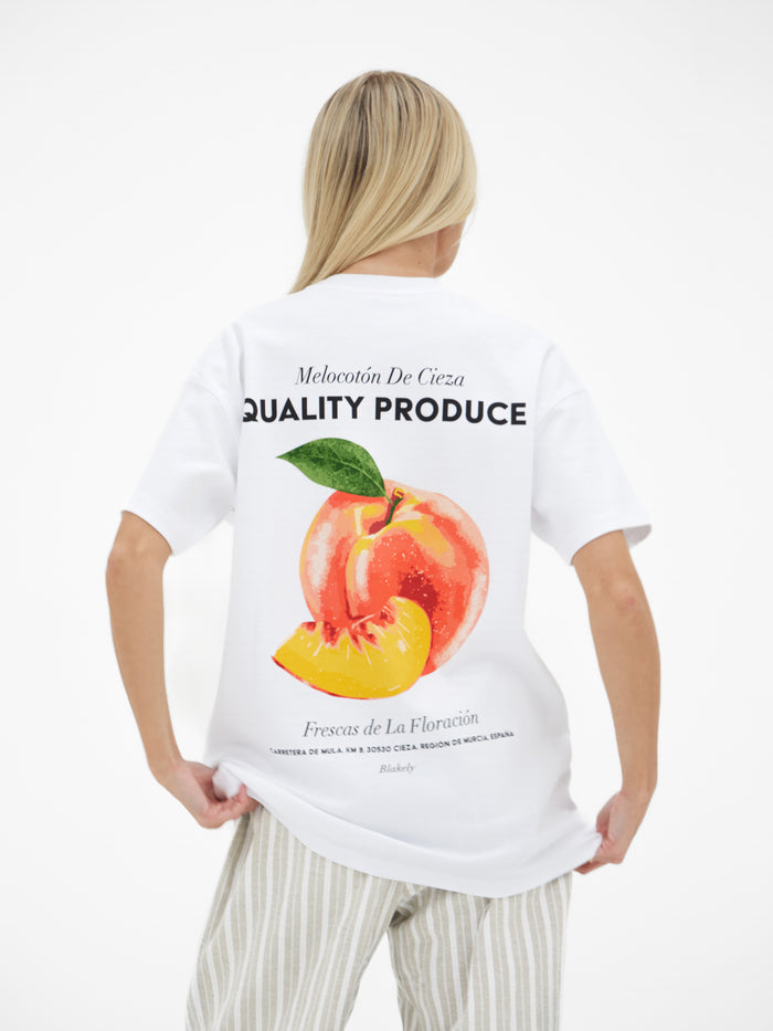 Pia Peach Oversized T-Shirt - White