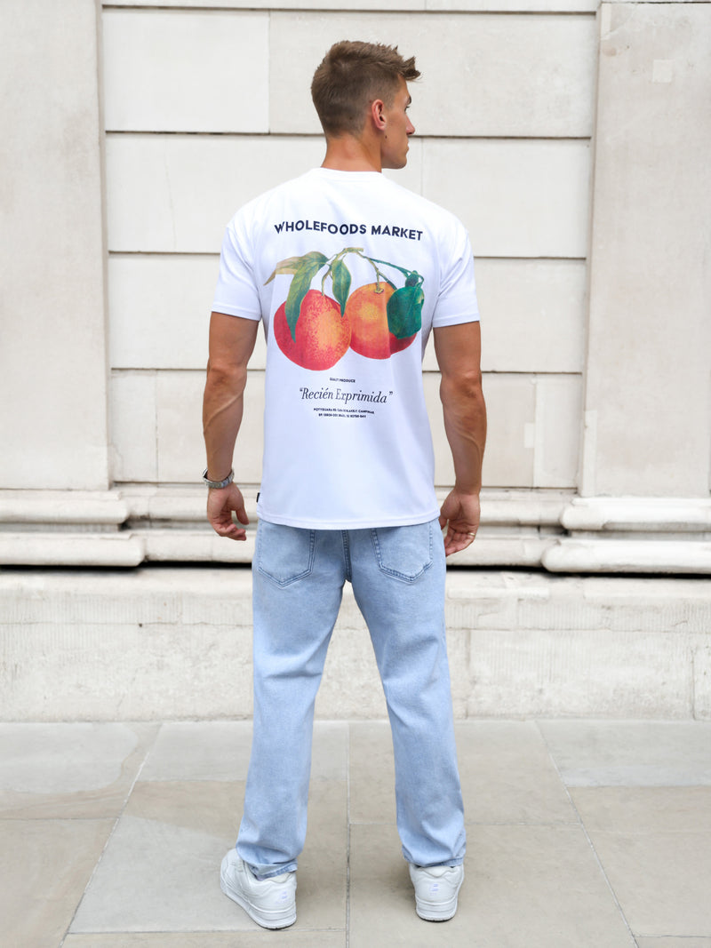 Orange Print Relaxed T-Shirt - White
