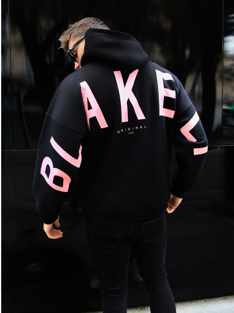 Members Idris Oversized Hoodie - Black & Pink
