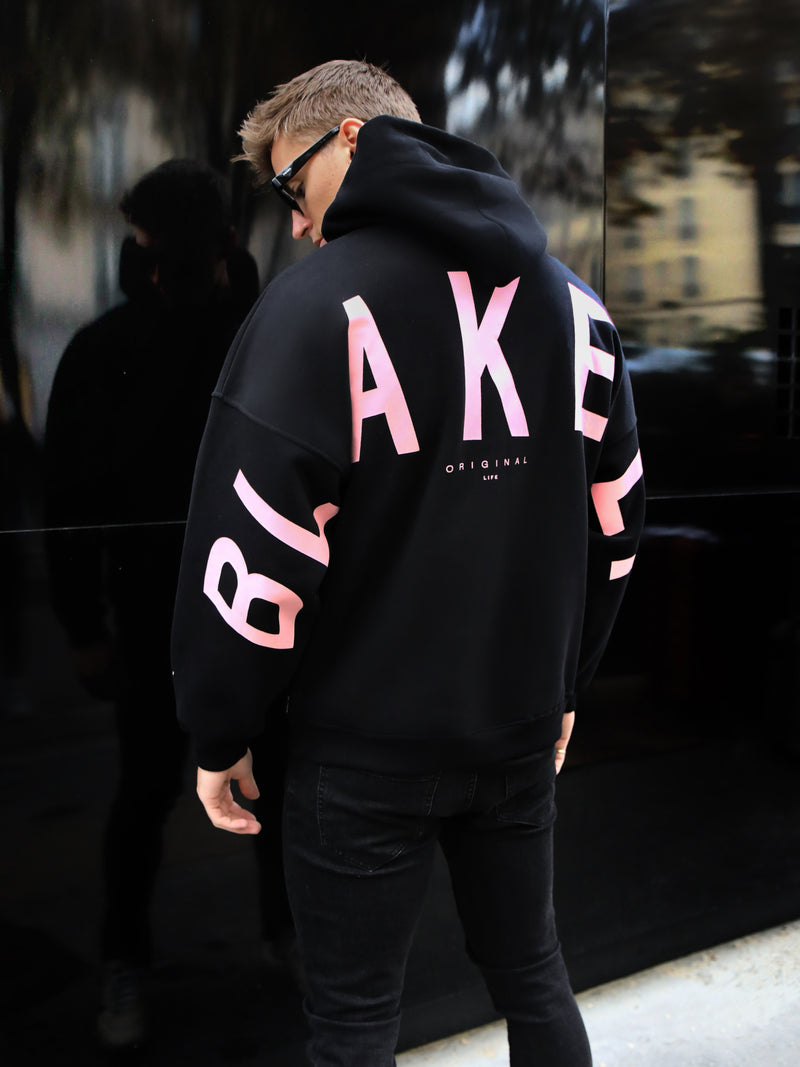 Members Idris Oversized Hoodie - Black & Pink