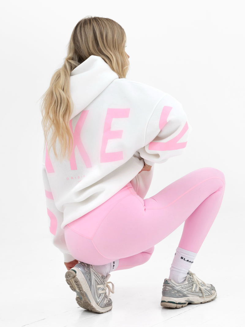 Isabel Oversized Hoodie - Flat White & Powder Pink