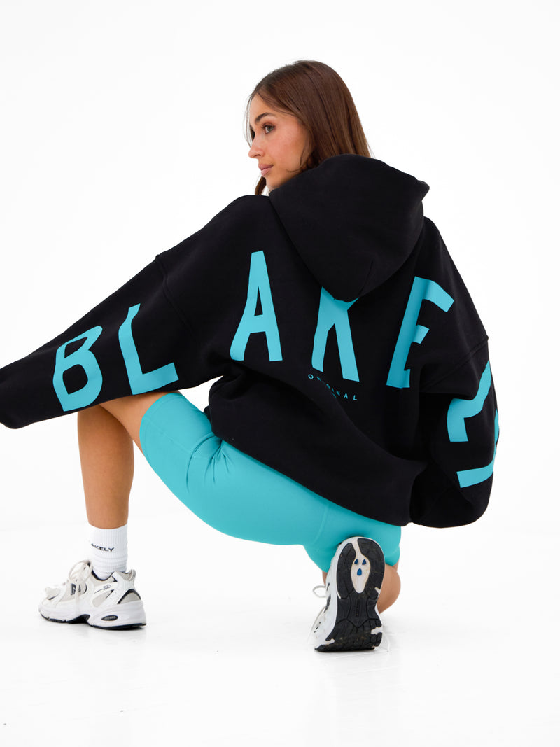 Isabel Oversized Hoodie - Black & Aqua