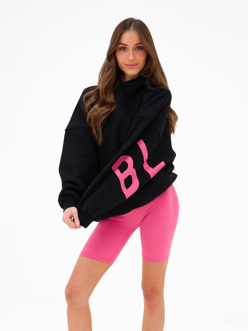 Isabel Oversized Hoodie - Black & Bold Pink