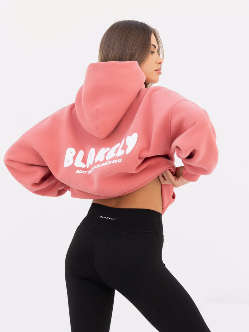 Cloud Print Oversized Hoodie - Sunrise Coral