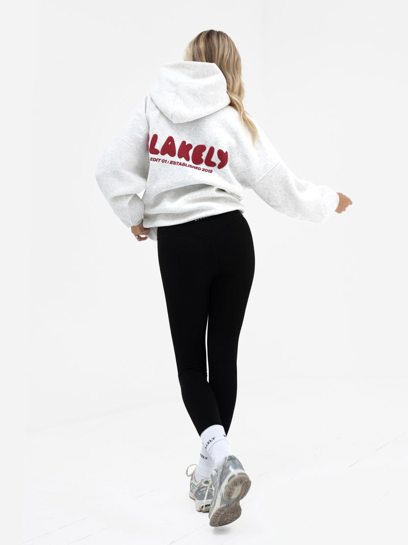 Cloud Print Oversized Hoodie - Marl White & Cherry Red