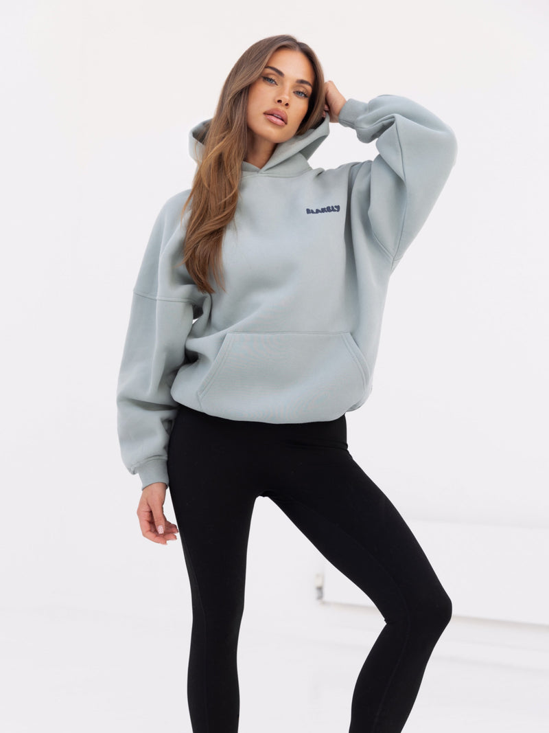 Cloud Print Oversized Hoodie - Mineral Blue