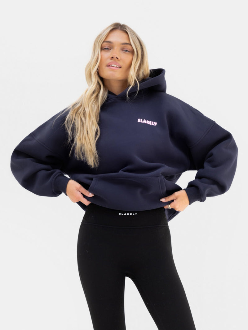 Cloud Print Oversized Hoodie - True Navy & Powder Pink