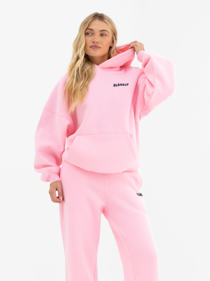Cloud Print Oversized Hoodie - Powder Pink