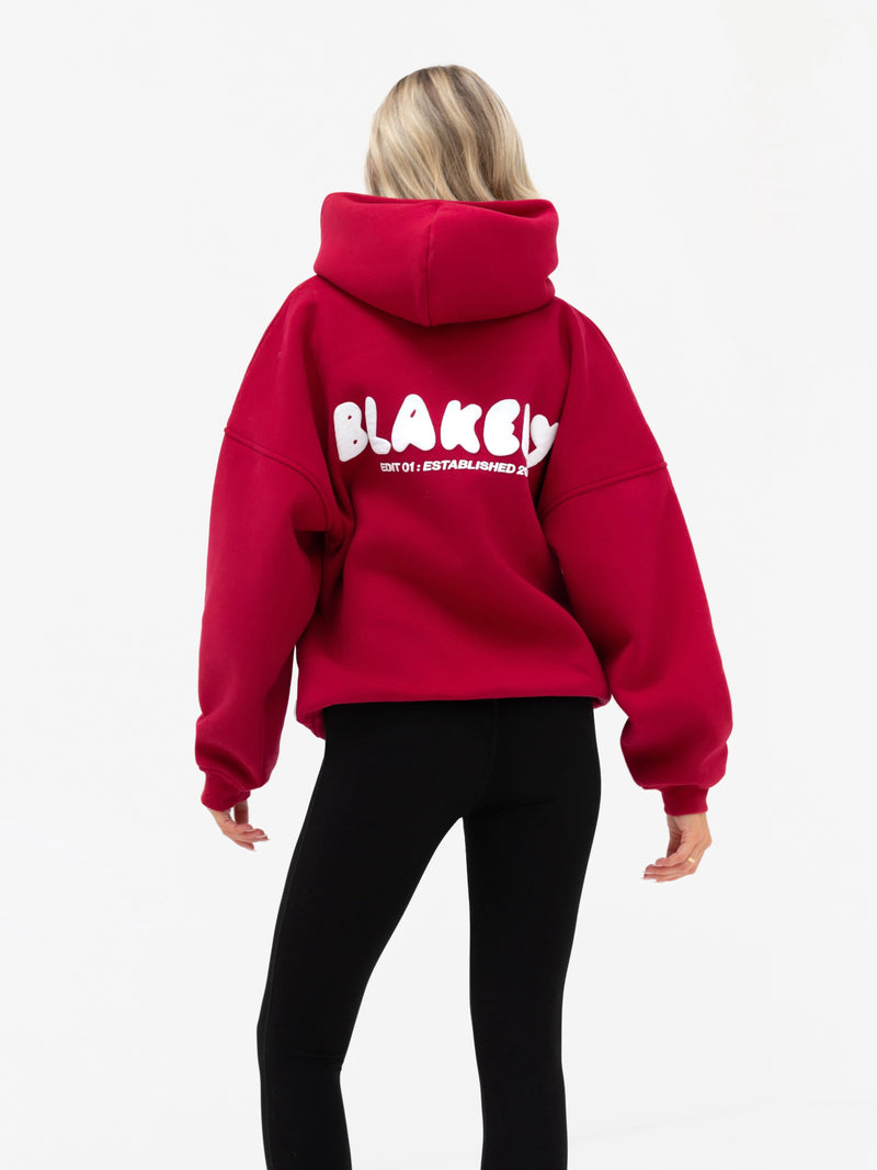 Cloud Print Oversized Hoodie - Cherry Red