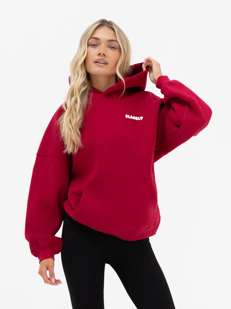 Cloud Print Oversized Hoodie - Cherry Red
