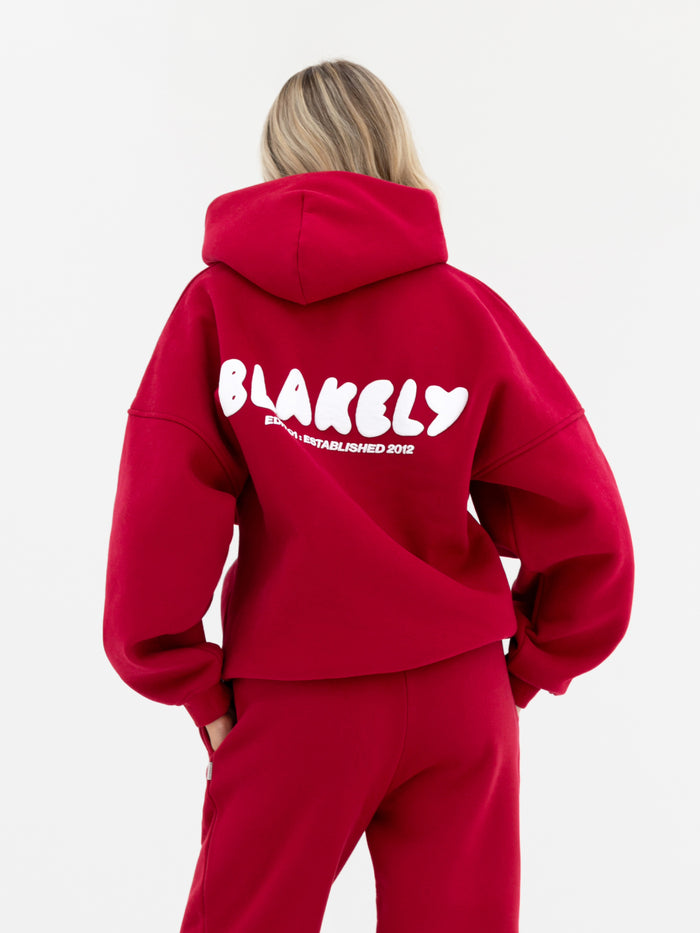 Cloud Print Oversized Hoodie - Cherry Red