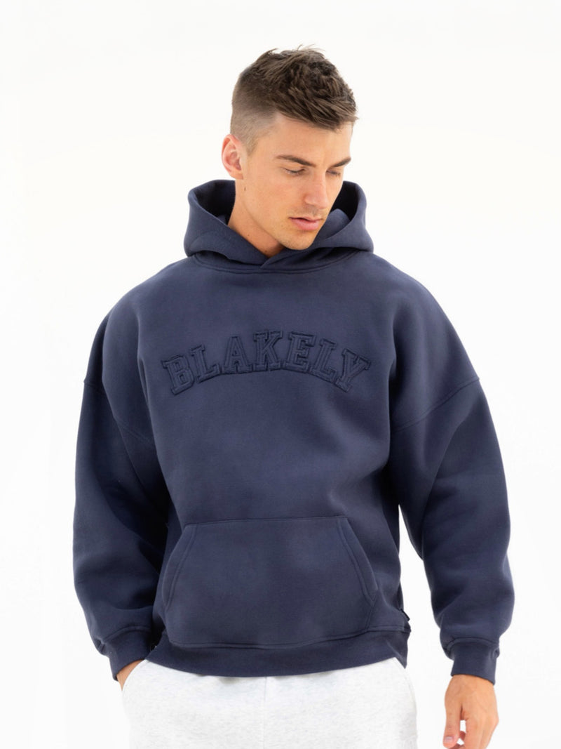 Tonal Varsity Relaxed Hoodie - True Navy
