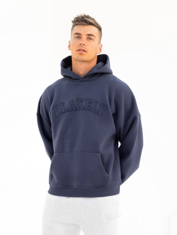 Tonal Varsity Relaxed Hoodie - True Navy