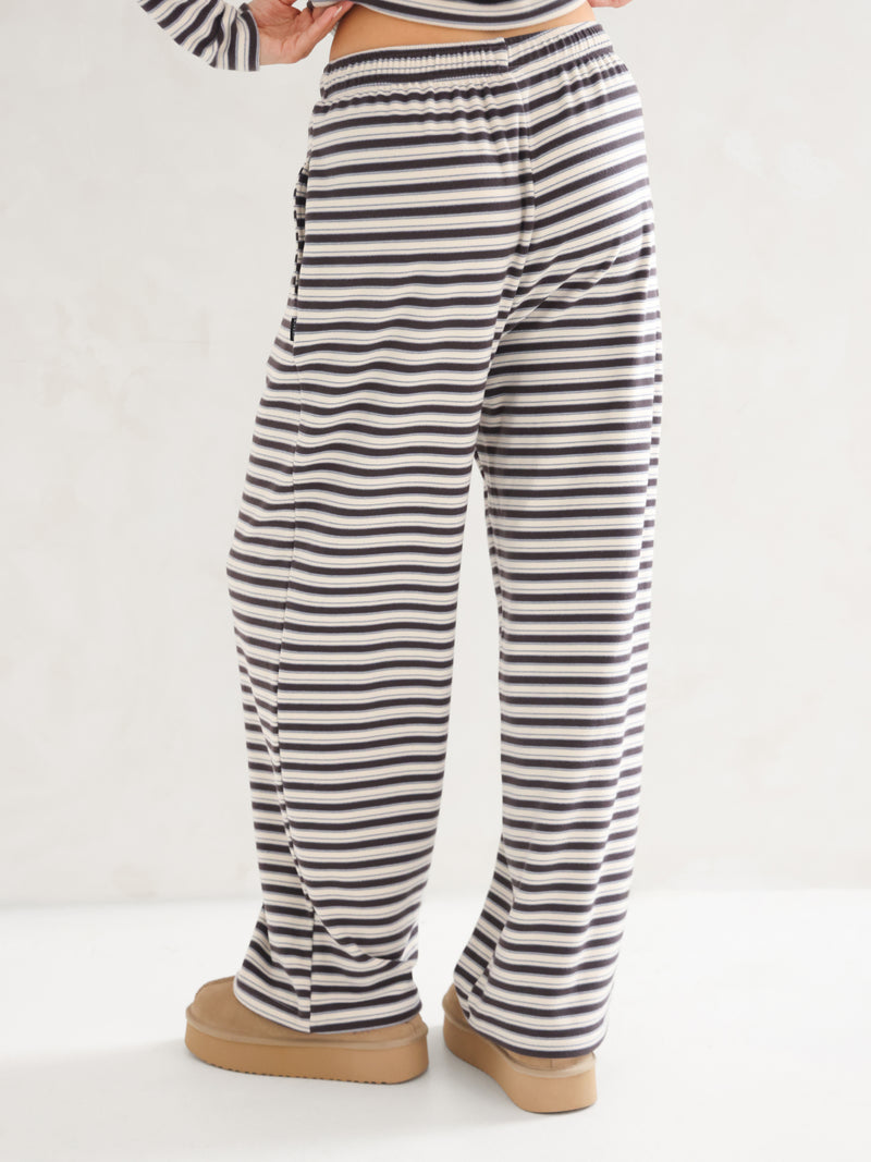 Sadie Stripe Wide Leg Trousers - Charcoal Stripe