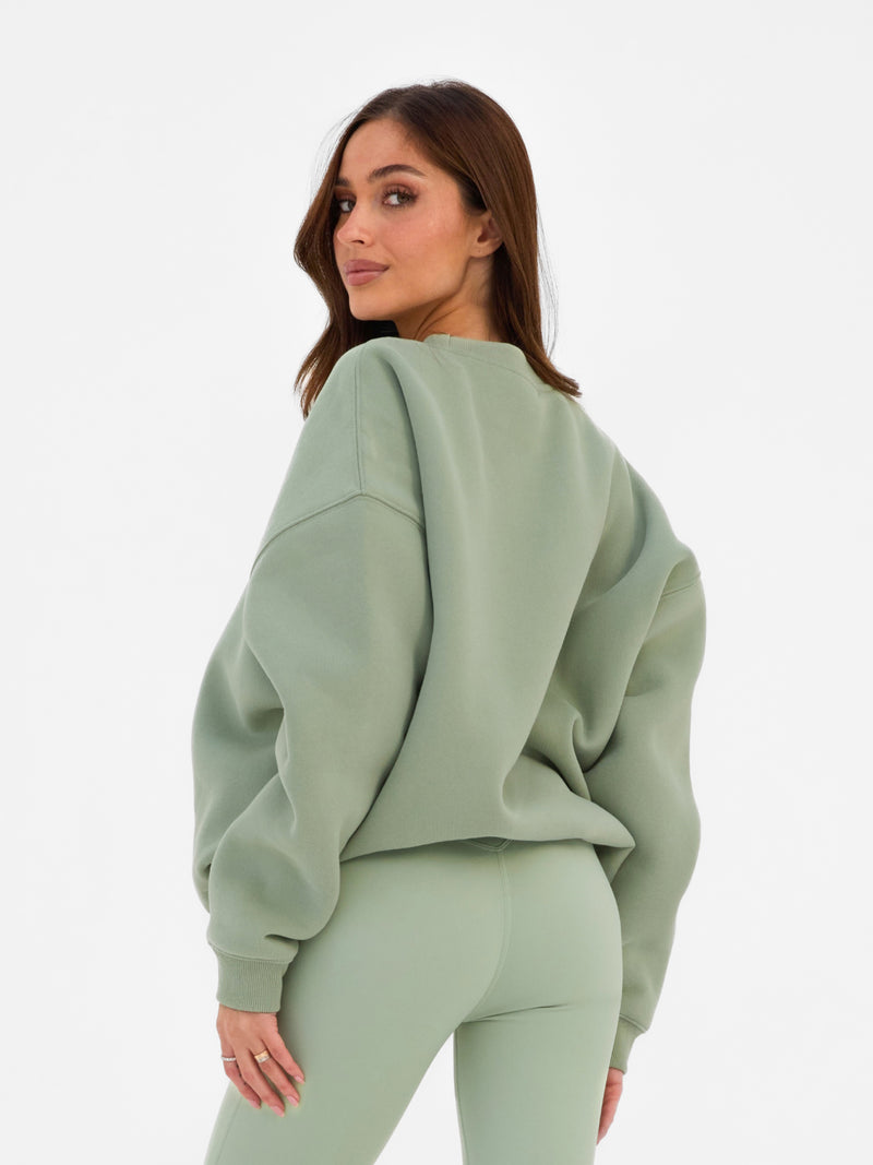Varsity Oversized Sweater - Light Green