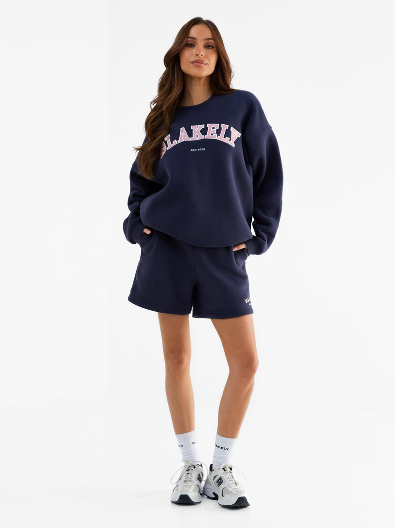 Varsity Oversized Sweater - True Navy & Vintage Pink