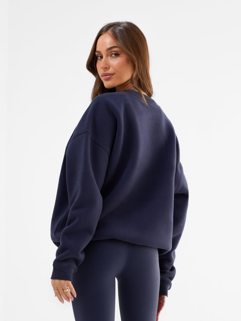 Varsity Oversized Sweater - True Navy & Vintage Pink