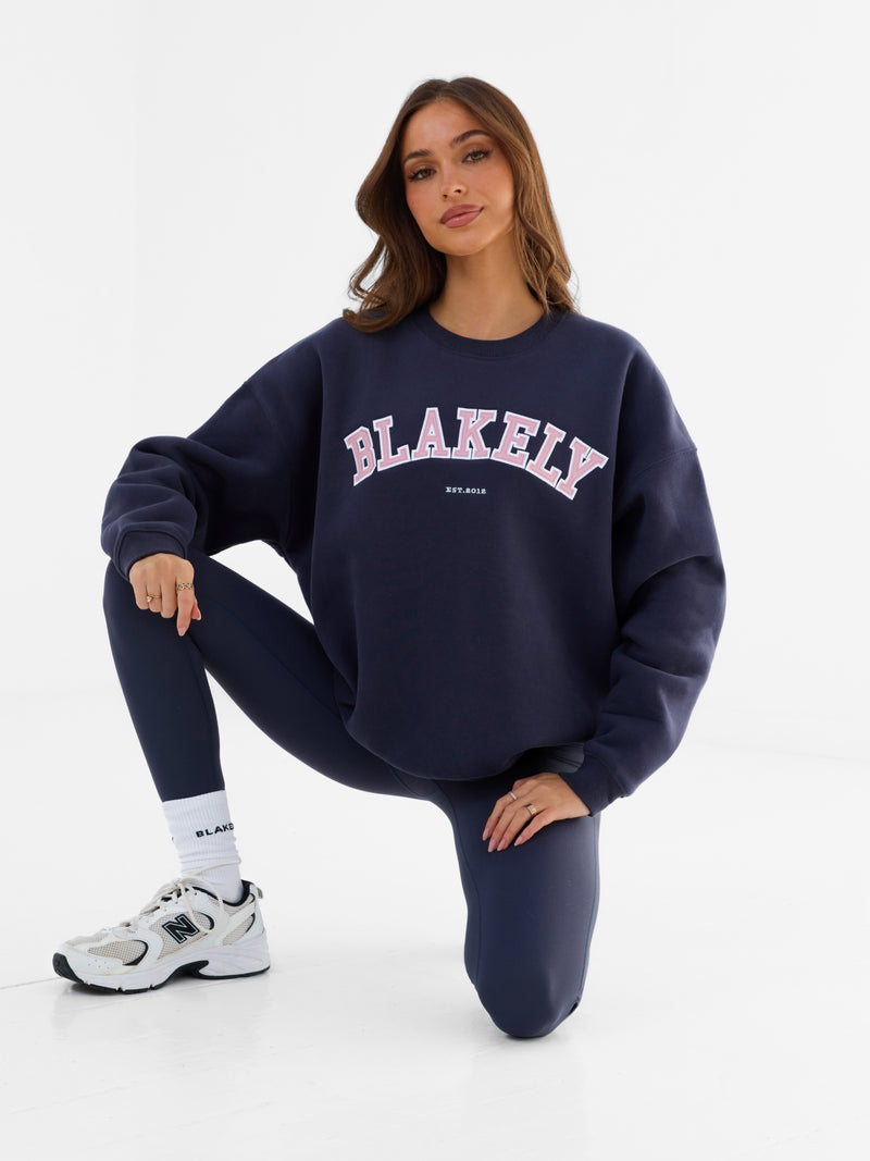 Varsity Oversized Sweater - True Navy & Vintage Pink