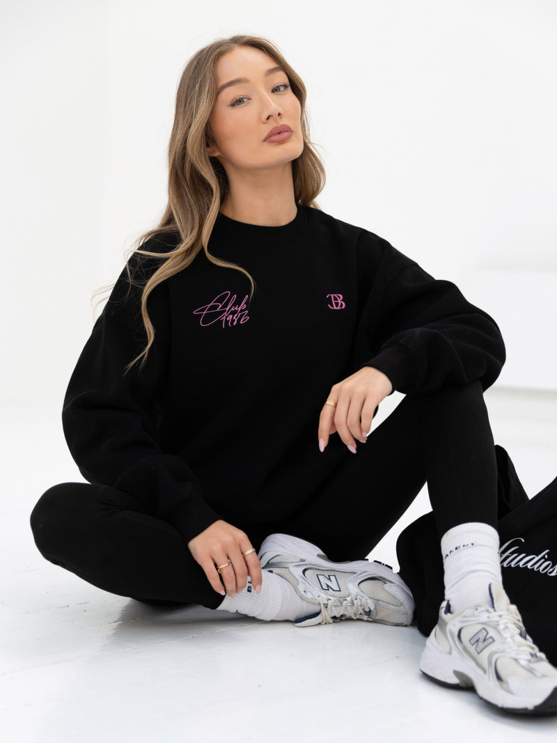 Club Oversized Sweater - Black & Pink