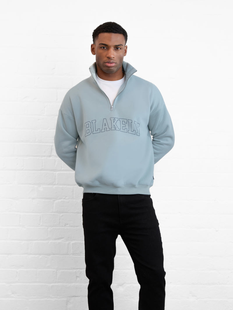Outline Varsity 1/4 Zip Up Sweater - Mineral Blue