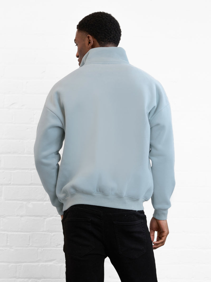 Outline Varsity 1/4 Zip Up Sweater - Mineral Blue