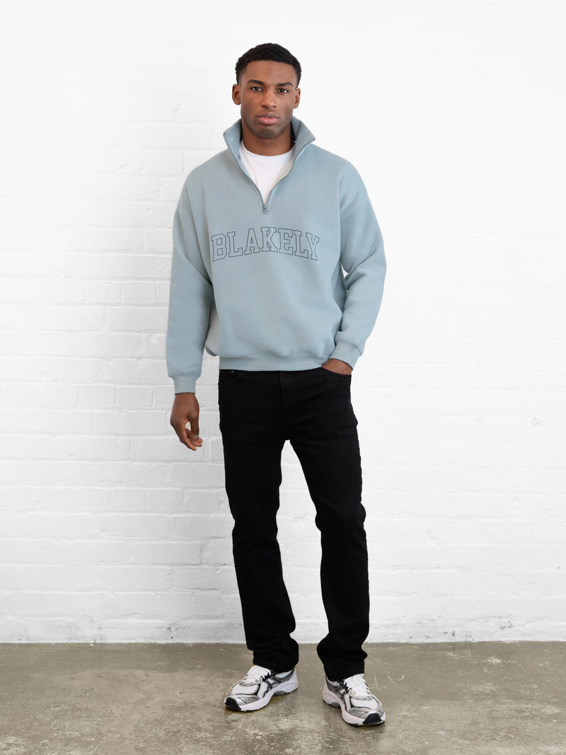 Outline Varsity 1/4 Zip Up Sweater - Mineral Blue