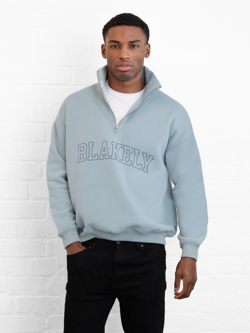 Outline Varsity 1/4 Zip Up Sweater - Mineral Blue