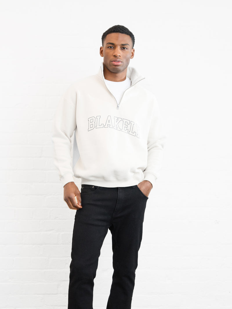 Outline Varsity 1/4 Zip Up Sweater - Chalk
