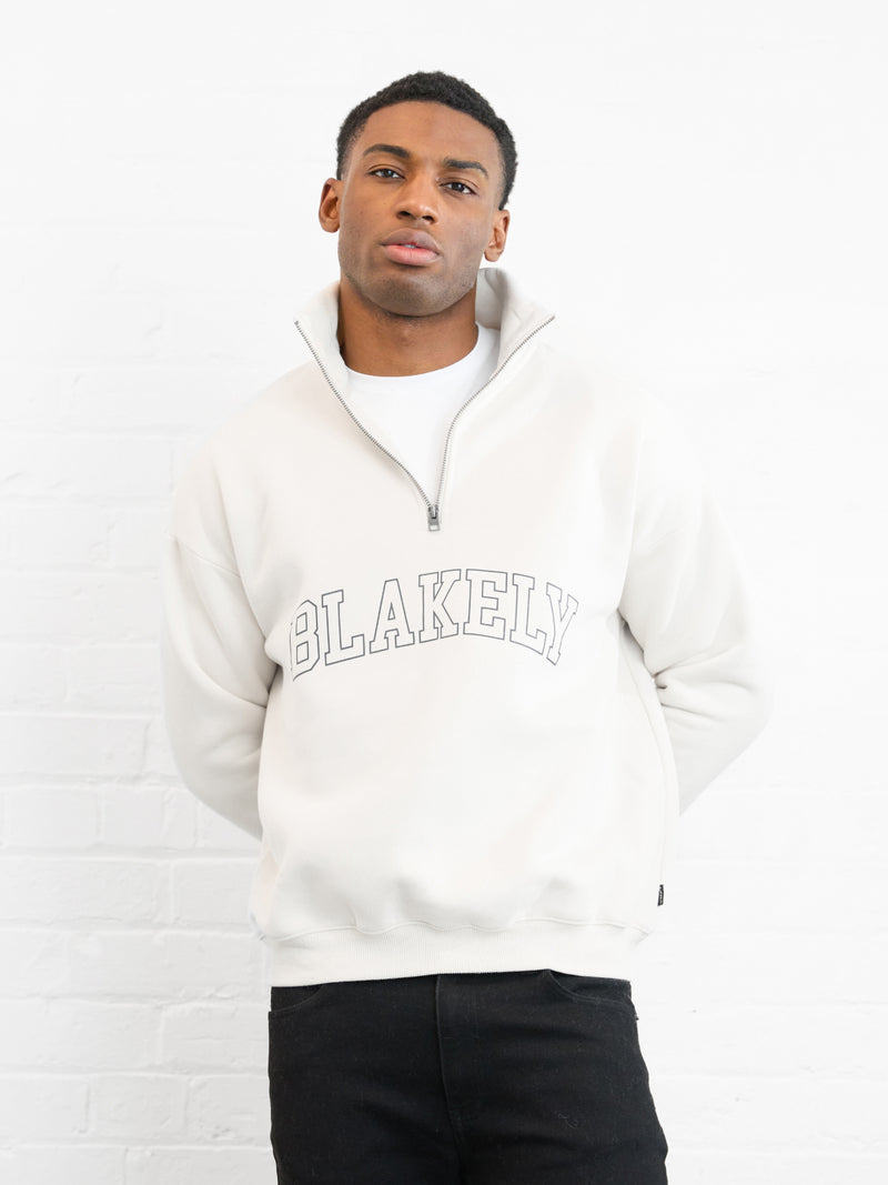 Outline Varsity 1/4 Zip Up Sweater - Chalk