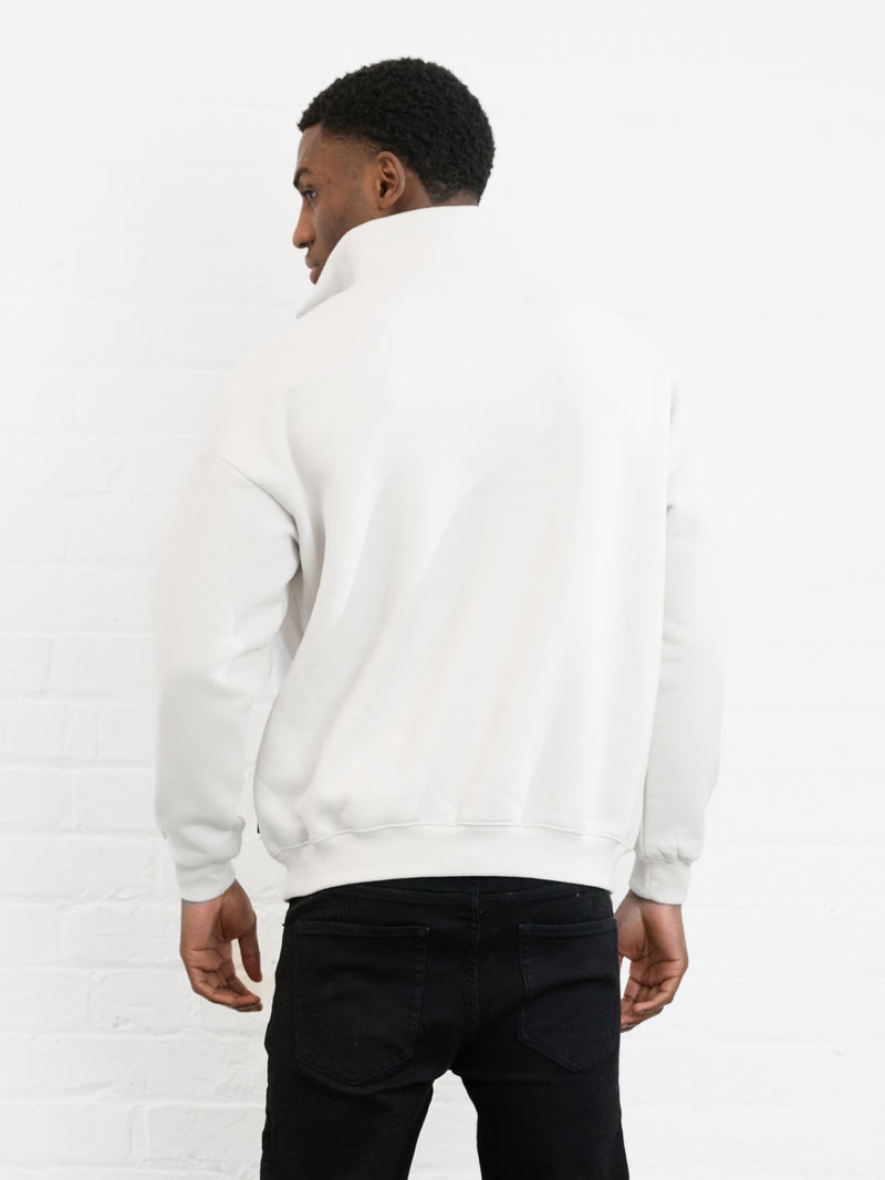 Outline Varsity 1/4 Zip Up Sweater - Chalk