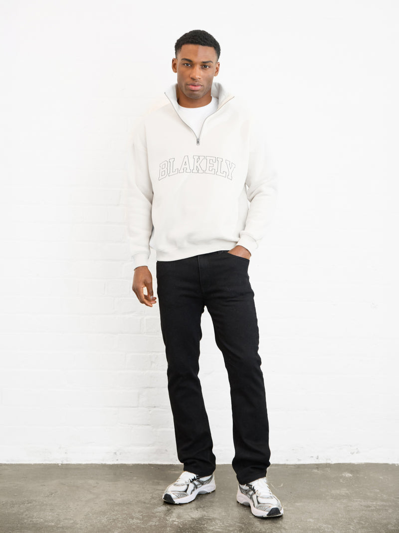 Outline Varsity 1/4 Zip Up Sweater - Chalk