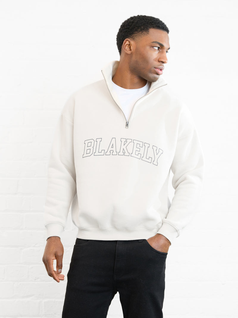 Outline Varsity 1/4 Zip Up Sweater - Chalk