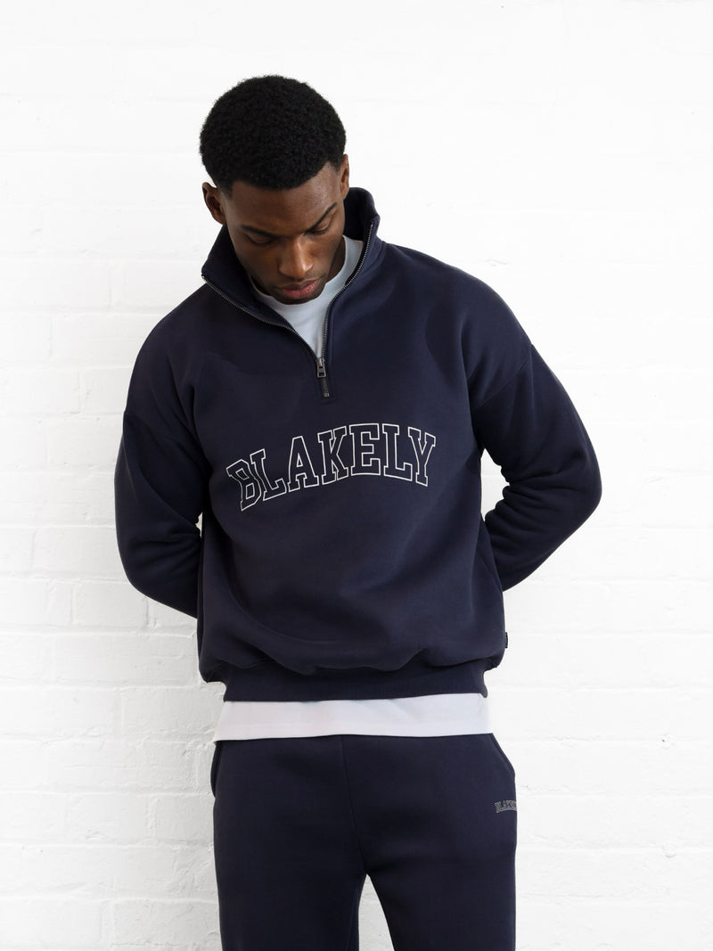 Outline Varsity 1/4 Zip Up Sweater - True Navy