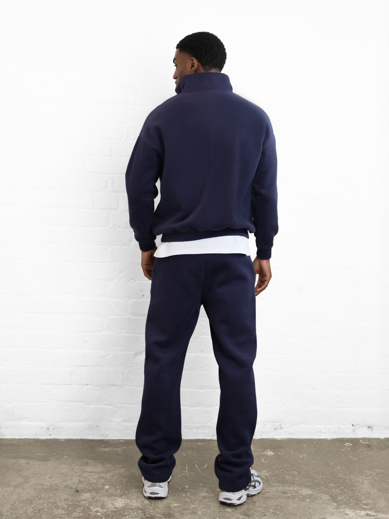 Outline Varsity 1/4 Zip Up Sweater - True Navy