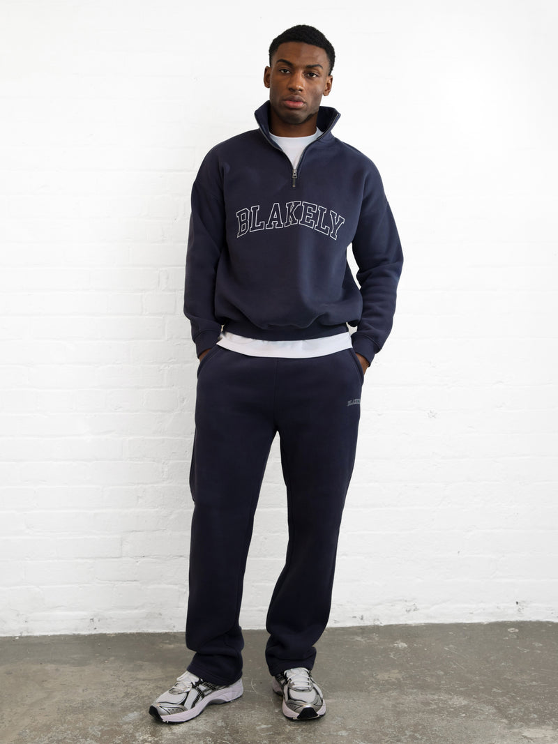 Outline Varsity 1/4 Zip Up Sweater - True Navy