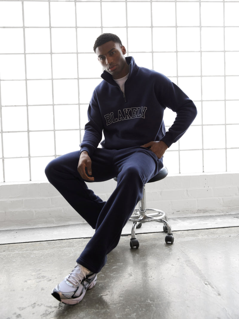 Outline Varsity 1/4 Zip Up Sweater - True Navy