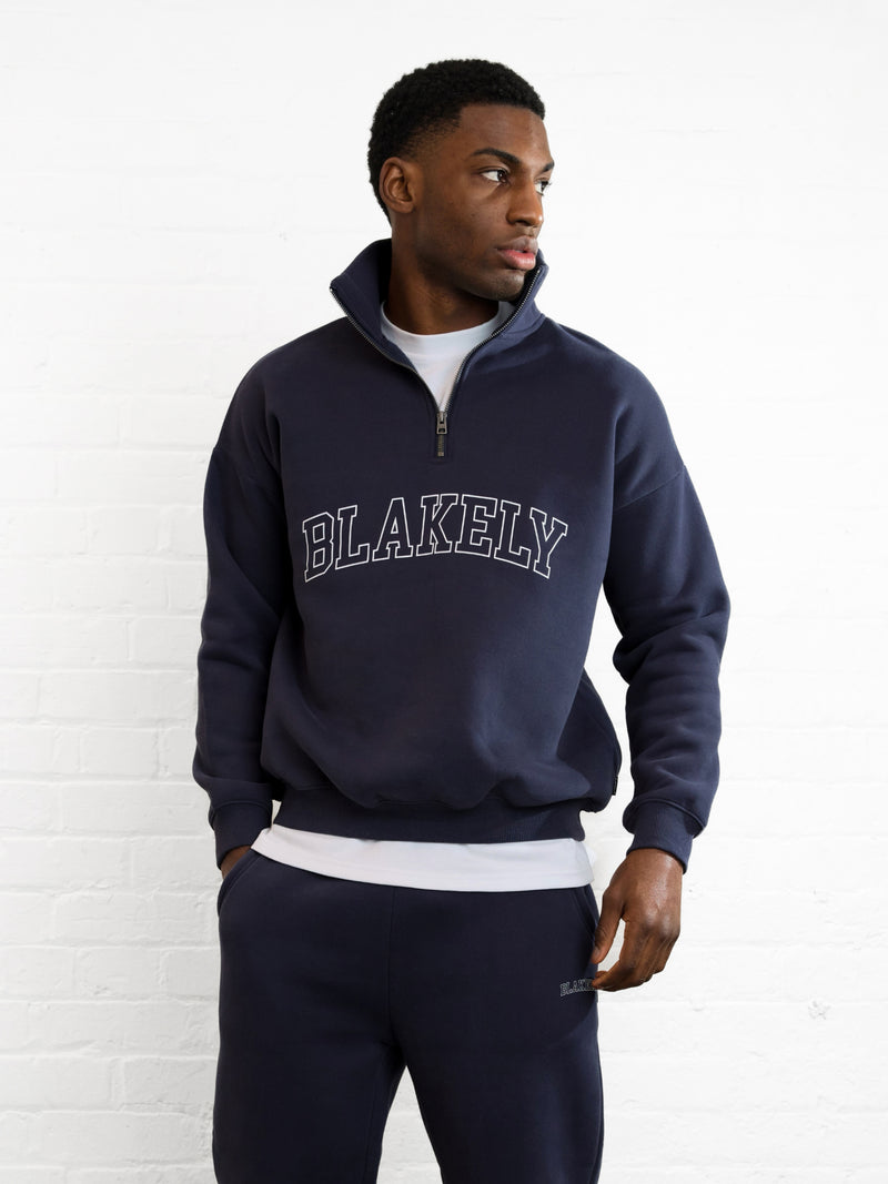 Outline Varsity 1/4 Zip Up Sweater - True Navy