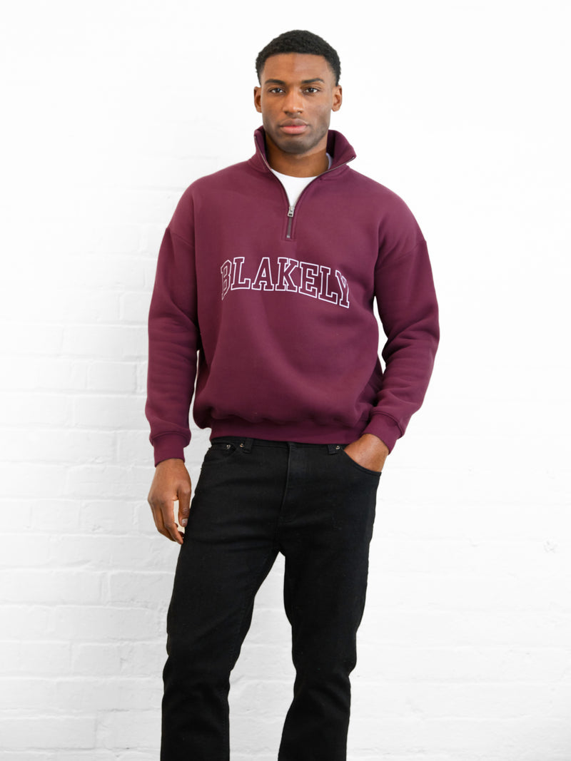 Outline Varsity 1/4 Zip Up Sweater - Old Burgundy