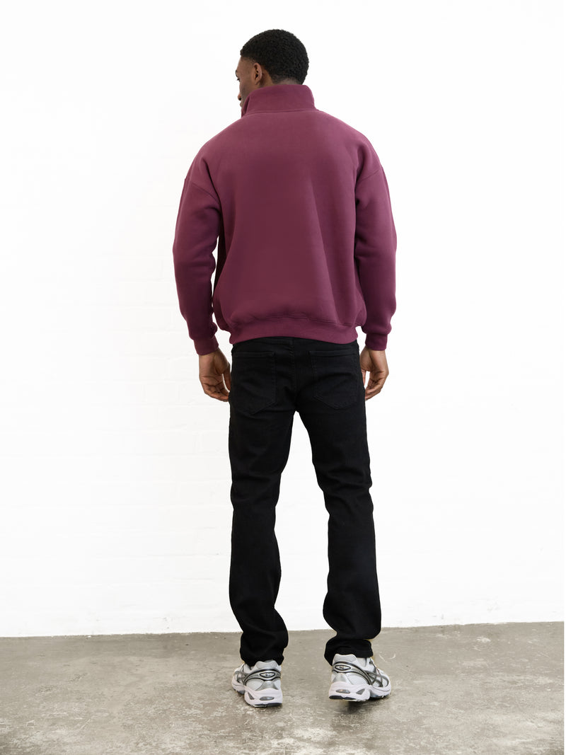 Outline Varsity 1/4 Zip Up Sweater - Old Burgundy