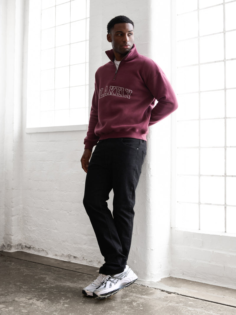 Outline Varsity 1/4 Zip Up Sweater - Old Burgundy