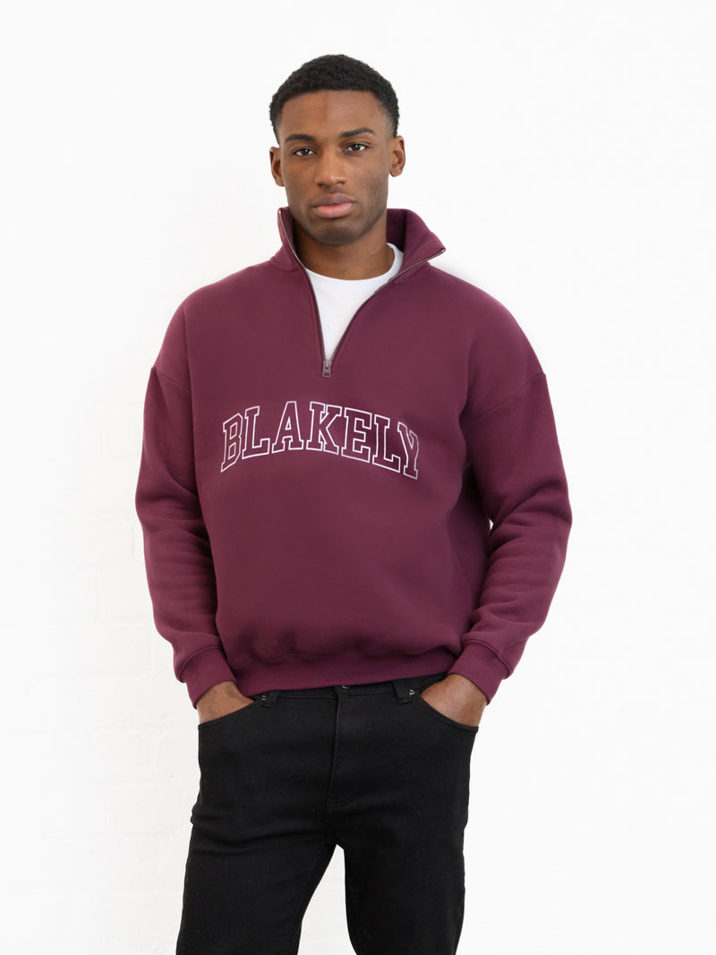Outline Varsity 1/4 Zip Up Sweater - Old Burgundy