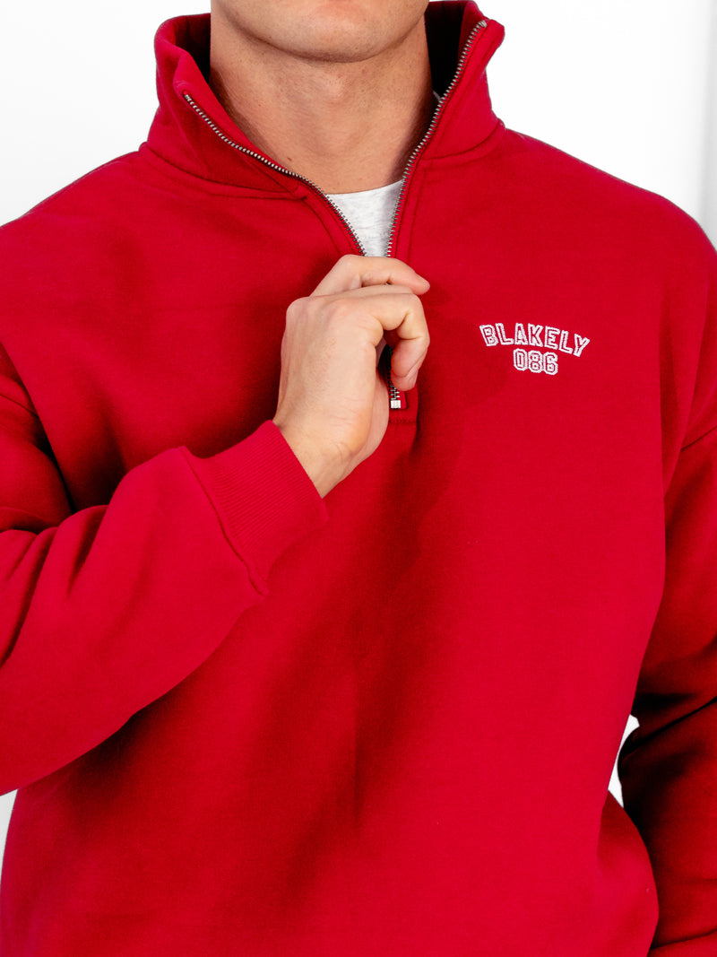 Miles Relaxed 1/4 Zip Sweater - Red