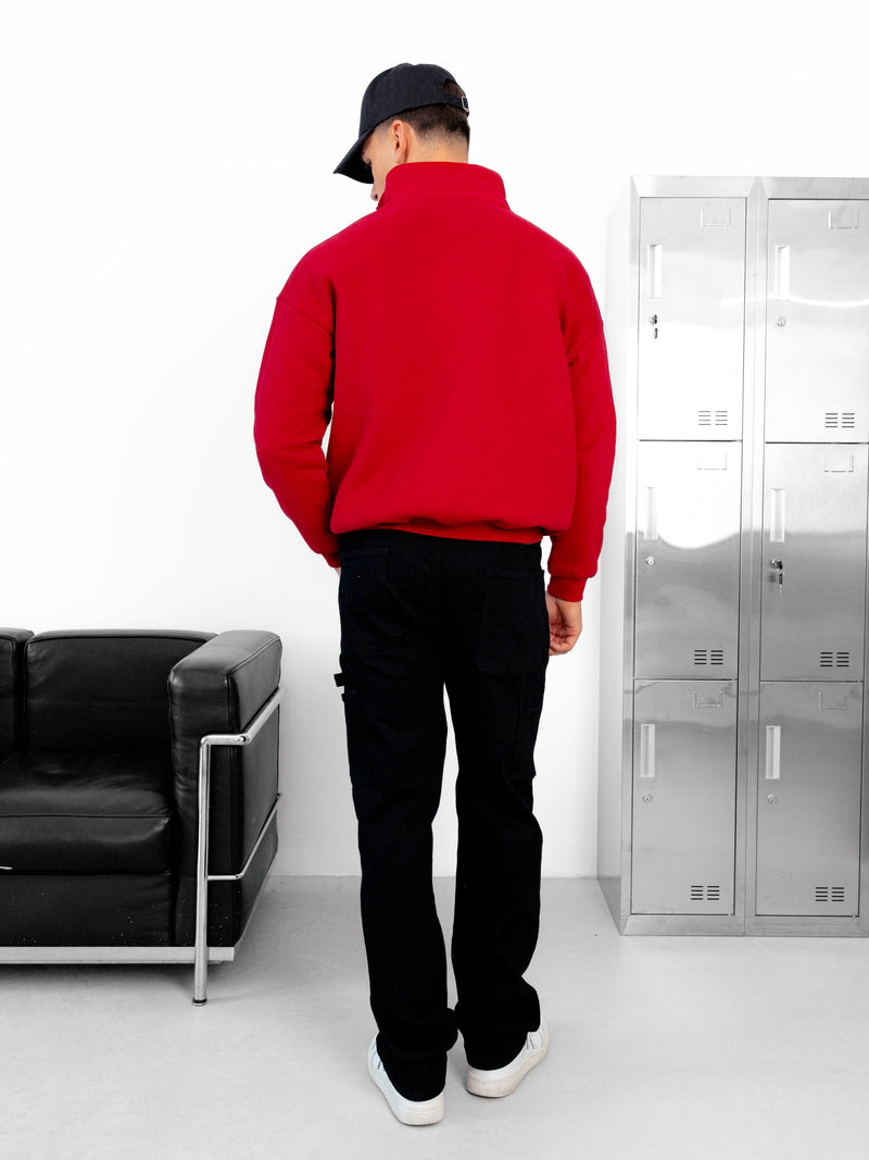 Miles Relaxed 1/4 Zip Sweater - Red