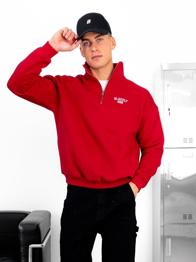 Miles Relaxed 1/4 Zip Sweater - Red