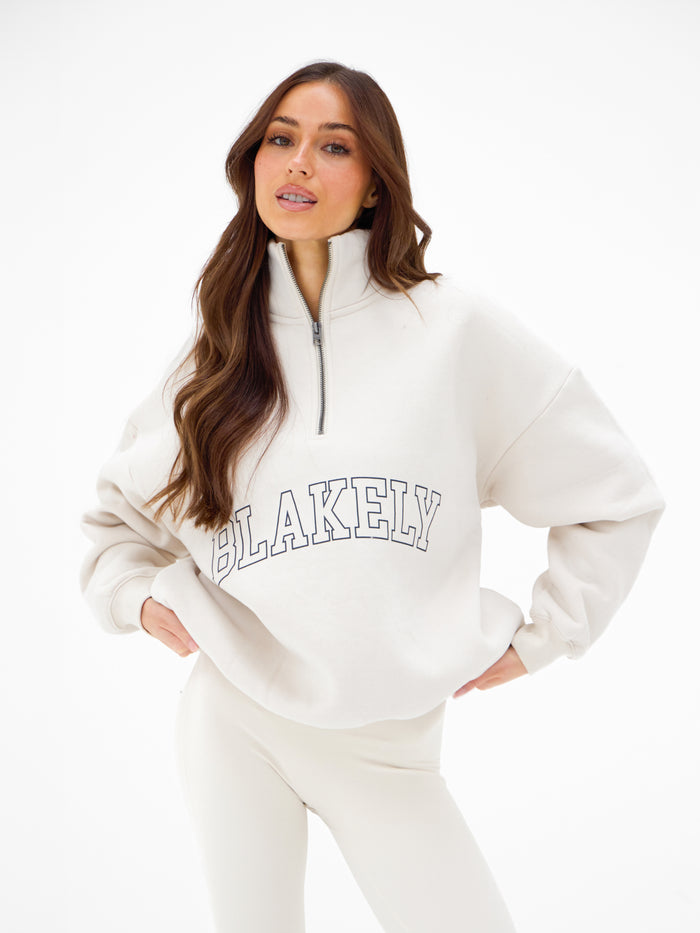 Outline Varsity 1/4 Zip Sweater - Chalk